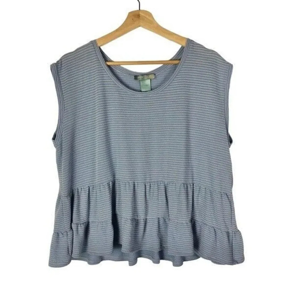 Good Luck Gem Light Blue Stripe Tiered Waist Short Sleeve Top L - Picture 1 of 4